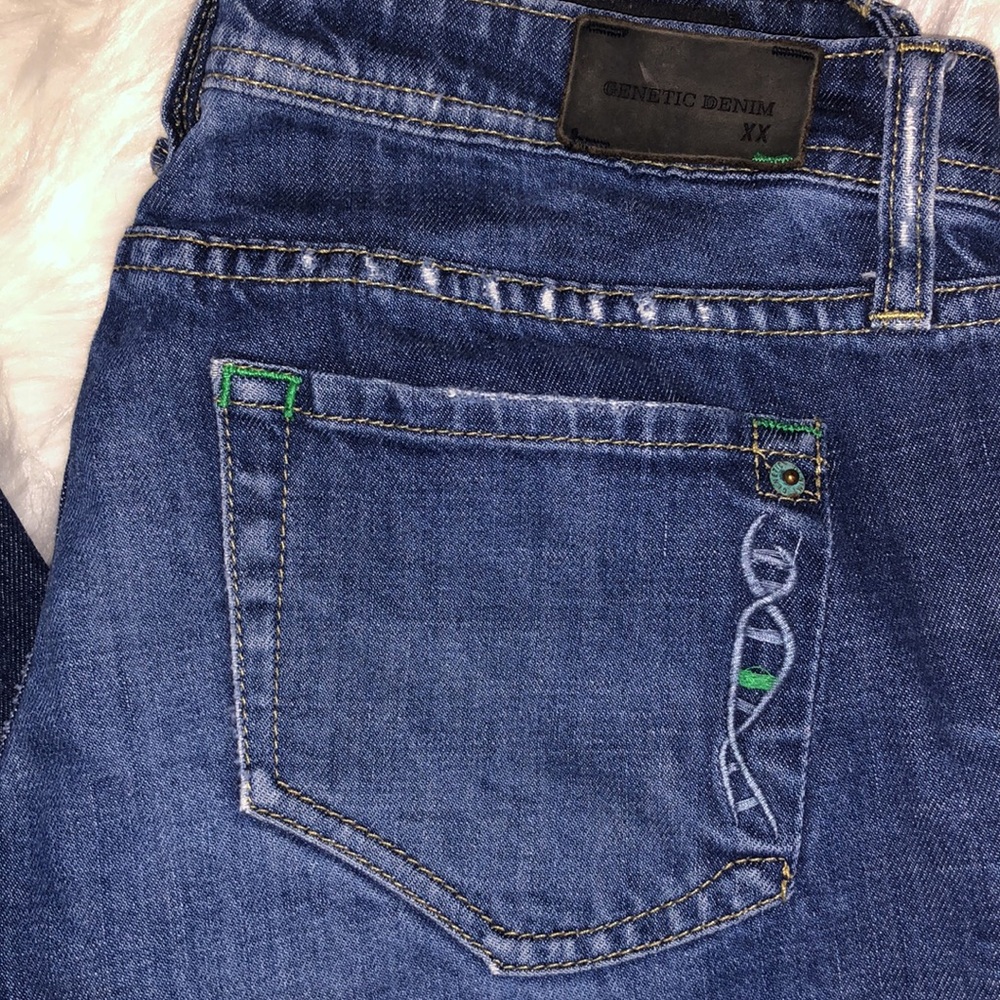 Genetic Denim Blue Jeans with Green Accent Stitching